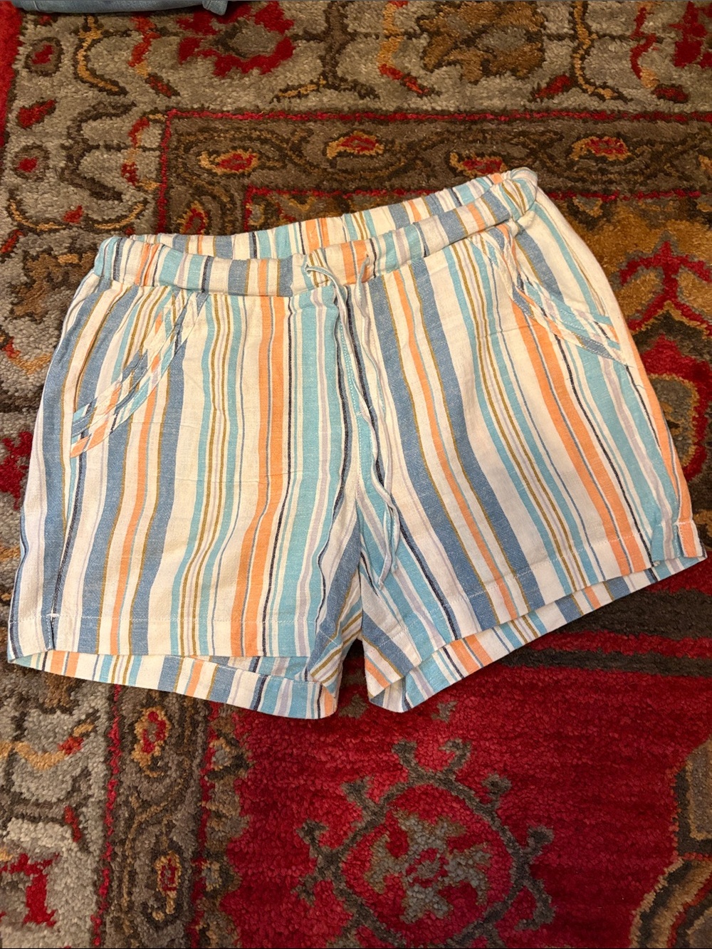 Briggs New York Striped Drawstring Shorts in Blue, Orange & Cream